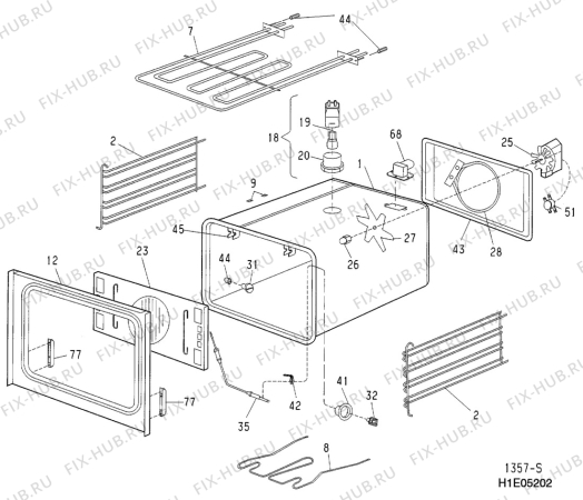 Взрыв-схема плиты (духовки) Electrolux EK6280 - Схема узла H10 Main Oven Cavity (large)